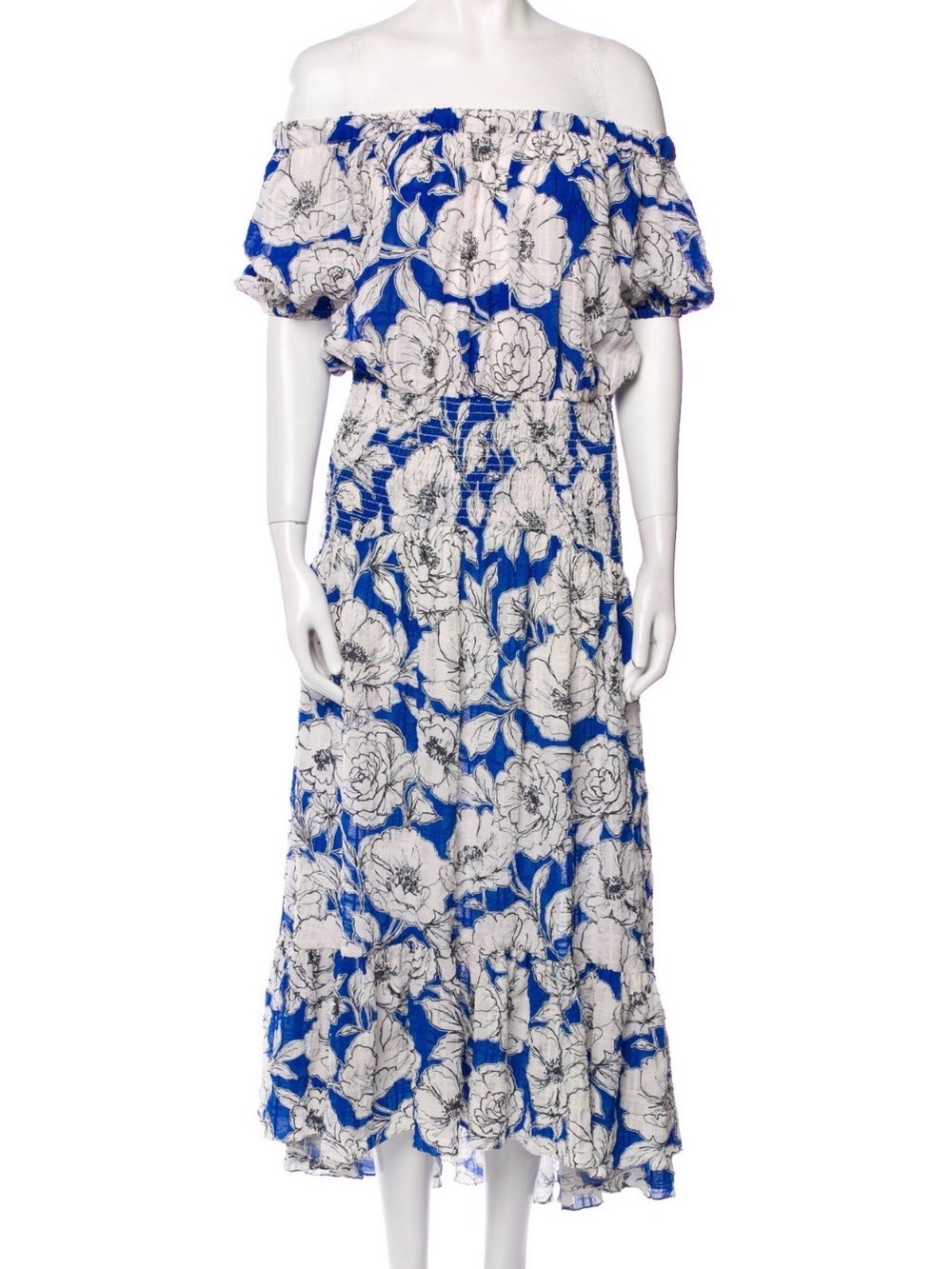 NWT Misa Los Angeles Blue and White Floral Dress with Stretch!
